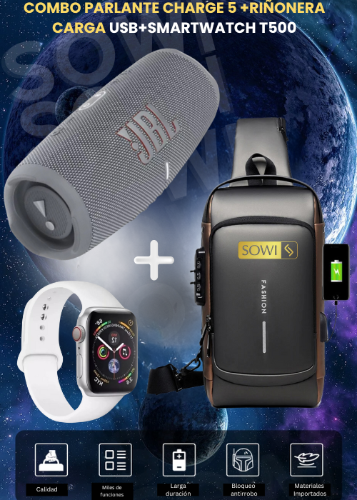 PARLANTE JBL + RIÑONERA ANTIRROBO + SMARTWATCH T500 OBSEQUIO😍